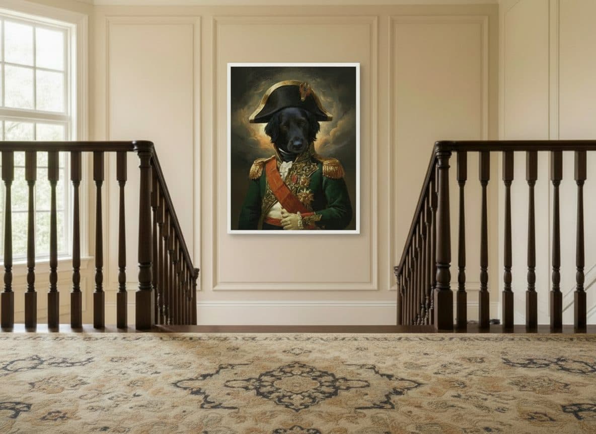 Portrait de chien dans un escalier