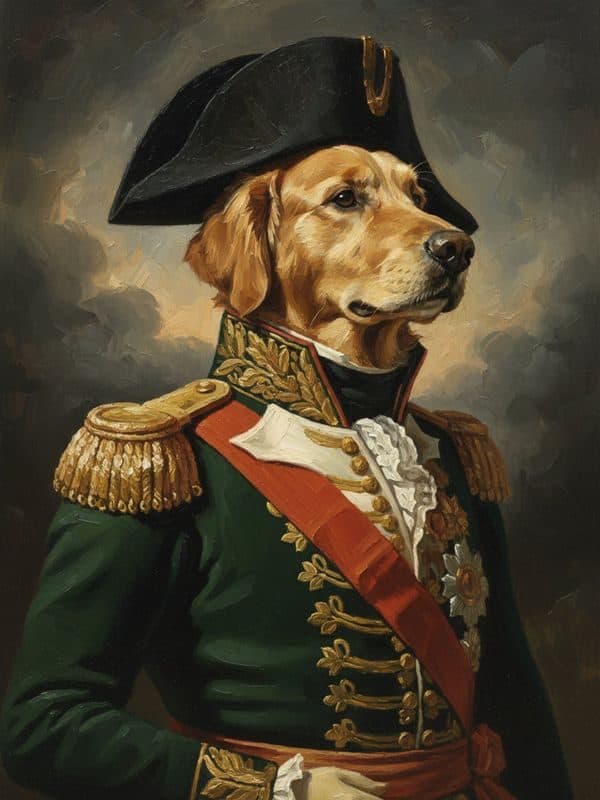 Portrait d’un chien en commandant d’Empire, peinture à l’huile